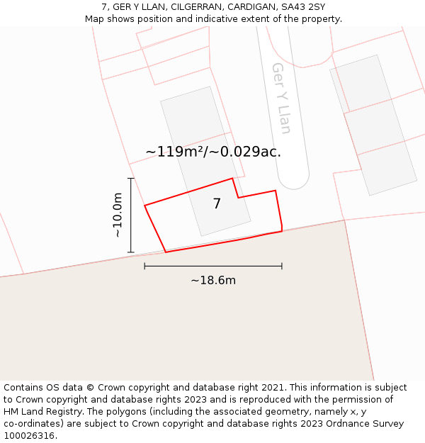7, GER Y LLAN, CILGERRAN, CARDIGAN, SA43 2SY: Plot and title map