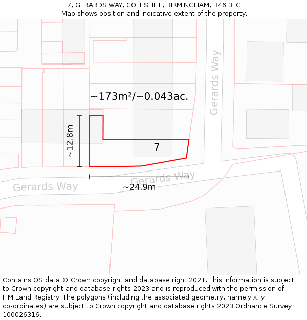 7, GERARDS WAY, COLESHILL, BIRMINGHAM, B46 3FG: Plot and title map