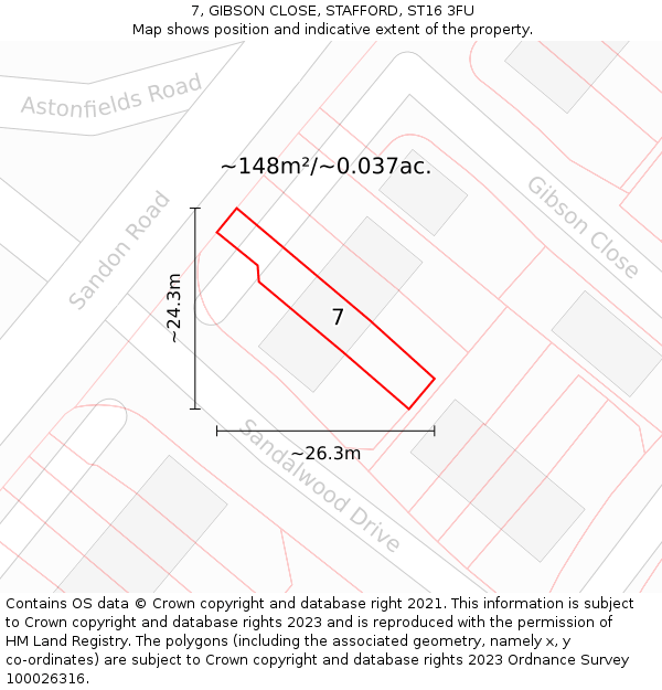 7, GIBSON CLOSE, STAFFORD, ST16 3FU: Plot and title map