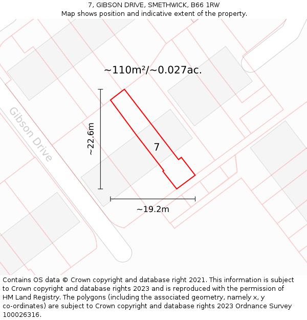 7, GIBSON DRIVE, SMETHWICK, B66 1RW: Plot and title map