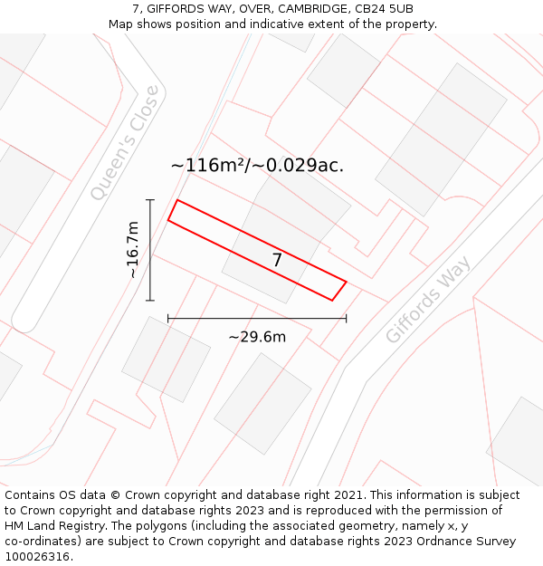 7, GIFFORDS WAY, OVER, CAMBRIDGE, CB24 5UB: Plot and title map