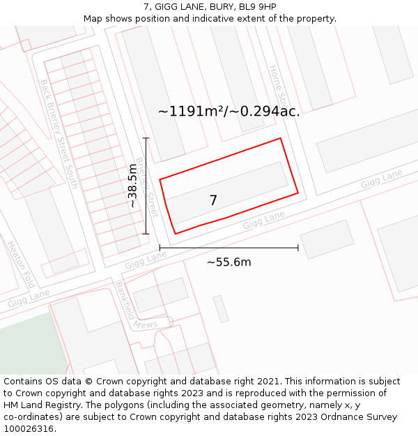 7, GIGG LANE, BURY, BL9 9HP: Plot and title map