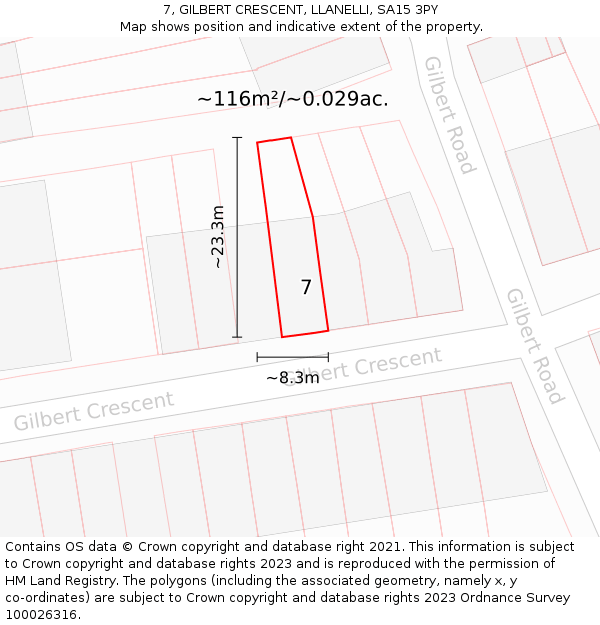 7, GILBERT CRESCENT, LLANELLI, SA15 3PY: Plot and title map