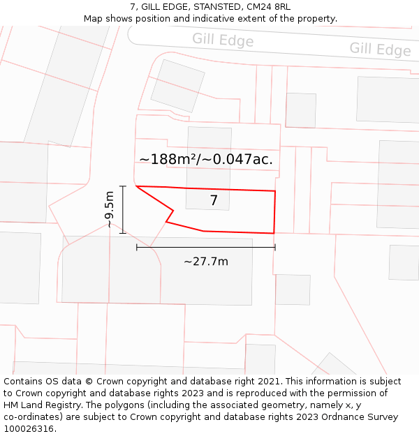 7, GILL EDGE, STANSTED, CM24 8RL: Plot and title map