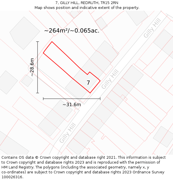 7, GILLY HILL, REDRUTH, TR15 2RN: Plot and title map