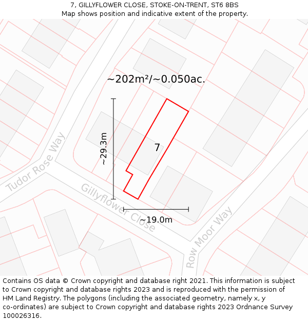 7, GILLYFLOWER CLOSE, STOKE-ON-TRENT, ST6 8BS: Plot and title map