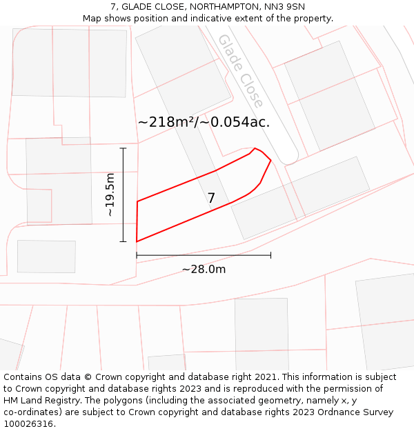 7, GLADE CLOSE, NORTHAMPTON, NN3 9SN: Plot and title map