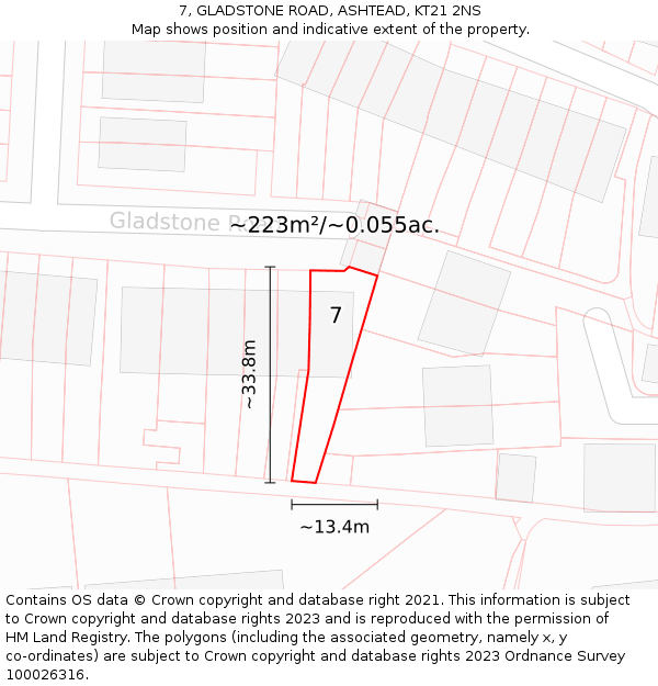 7, GLADSTONE ROAD, ASHTEAD, KT21 2NS: Plot and title map