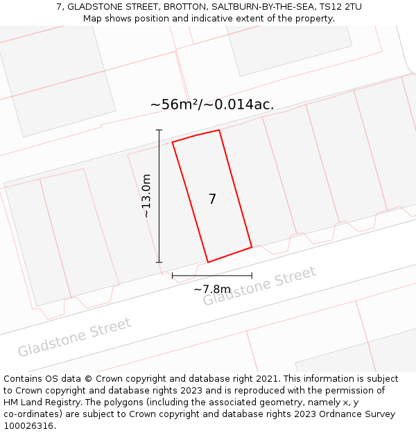 7, GLADSTONE STREET, BROTTON, SALTBURN-BY-THE-SEA, TS12 2TU: Plot and title map