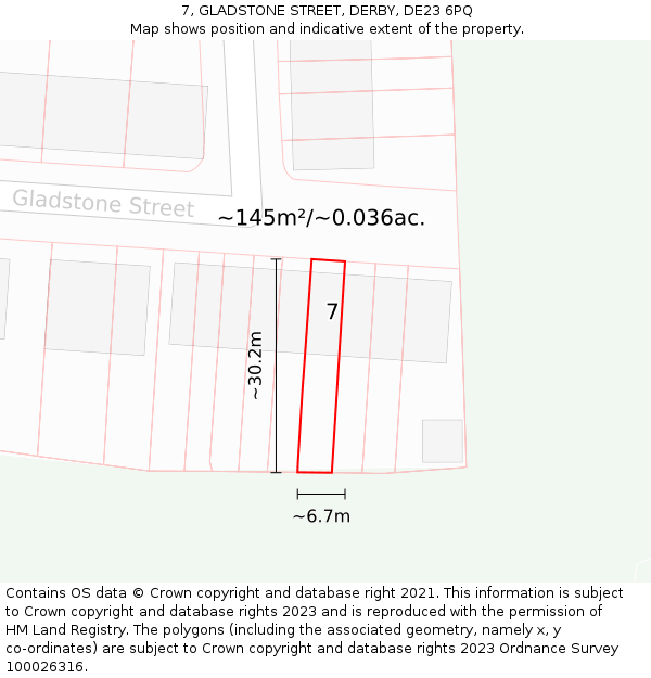 7, GLADSTONE STREET, DERBY, DE23 6PQ: Plot and title map