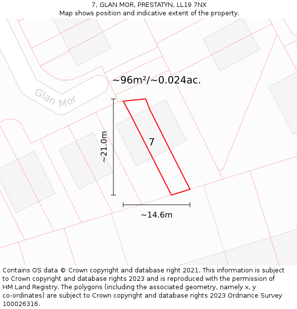 7, GLAN MOR, PRESTATYN, LL19 7NX: Plot and title map