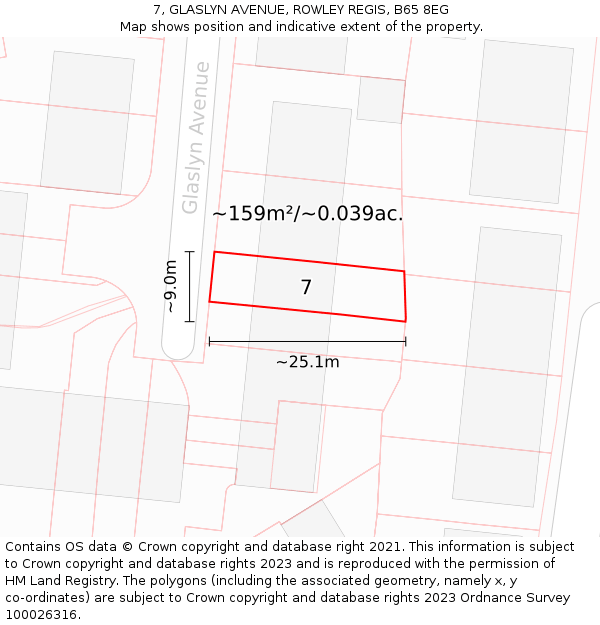 7, GLASLYN AVENUE, ROWLEY REGIS, B65 8EG: Plot and title map