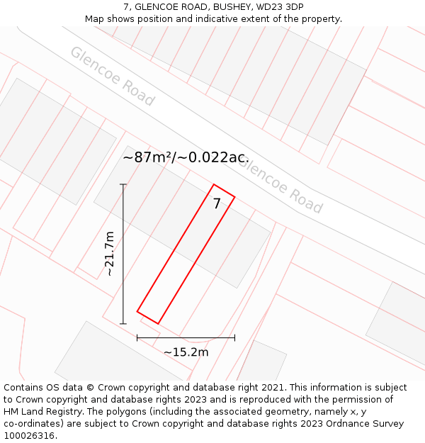 7, GLENCOE ROAD, BUSHEY, WD23 3DP: Plot and title map