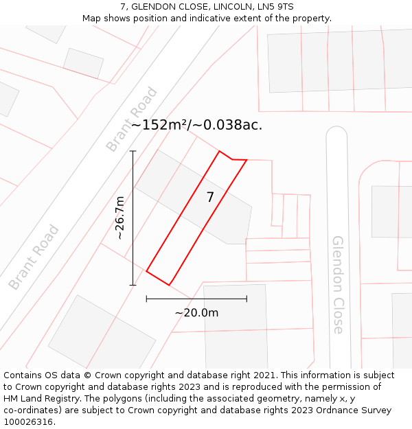 7, GLENDON CLOSE, LINCOLN, LN5 9TS: Plot and title map