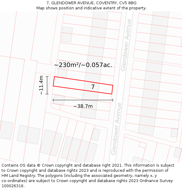 7, GLENDOWER AVENUE, COVENTRY, CV5 8BG: Plot and title map