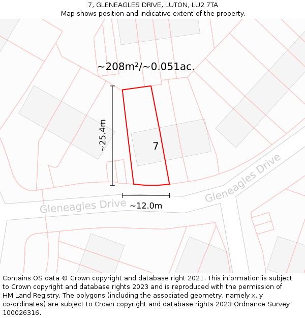 7, GLENEAGLES DRIVE, LUTON, LU2 7TA: Plot and title map