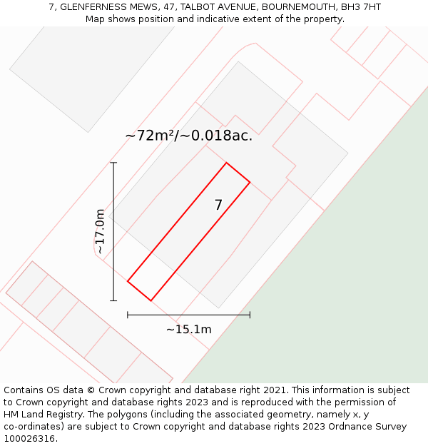 7, GLENFERNESS MEWS, 47, TALBOT AVENUE, BOURNEMOUTH, BH3 7HT: Plot and title map
