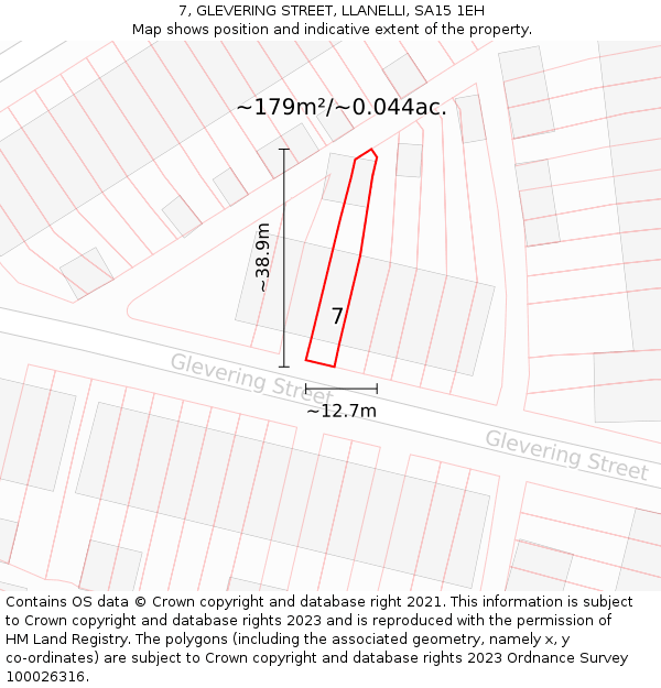 7, GLEVERING STREET, LLANELLI, SA15 1EH: Plot and title map