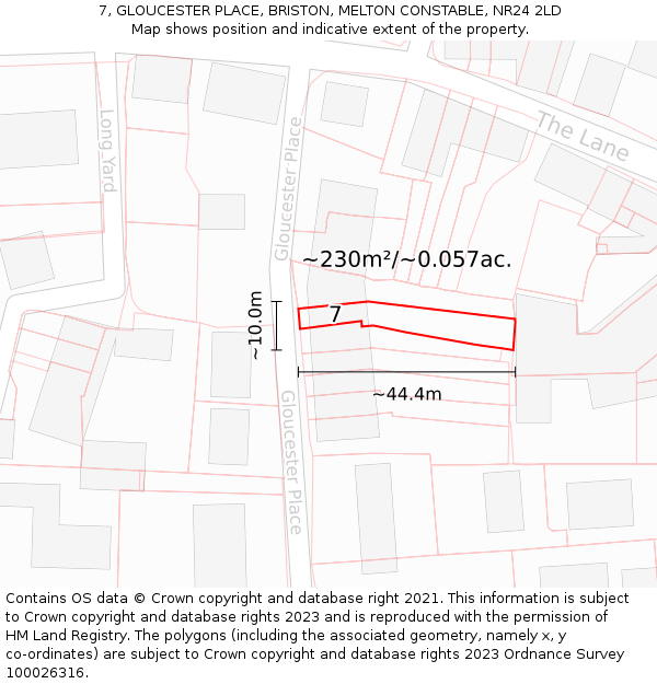 7, GLOUCESTER PLACE, BRISTON, MELTON CONSTABLE, NR24 2LD: Plot and title map