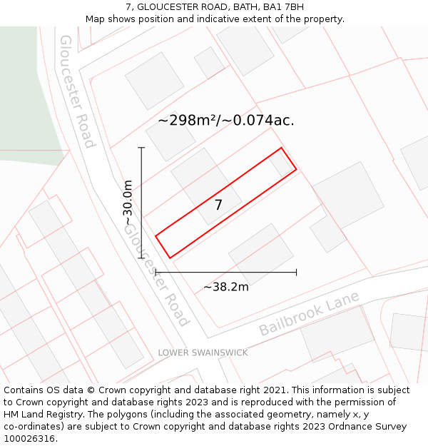 7, GLOUCESTER ROAD, BATH, BA1 7BH: Plot and title map