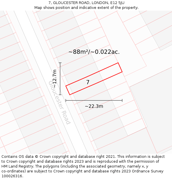 7, GLOUCESTER ROAD, LONDON, E12 5JU: Plot and title map
