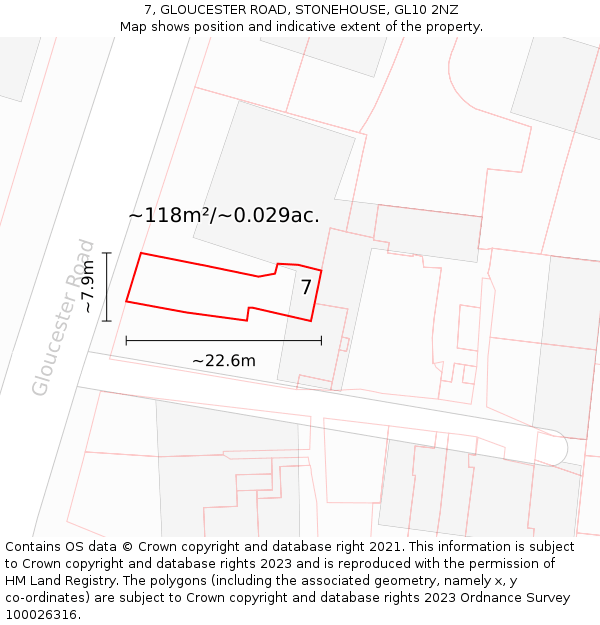 7, GLOUCESTER ROAD, STONEHOUSE, GL10 2NZ: Plot and title map
