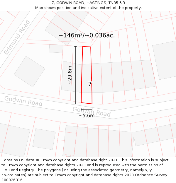 7, GODWIN ROAD, HASTINGS, TN35 5JR: Plot and title map