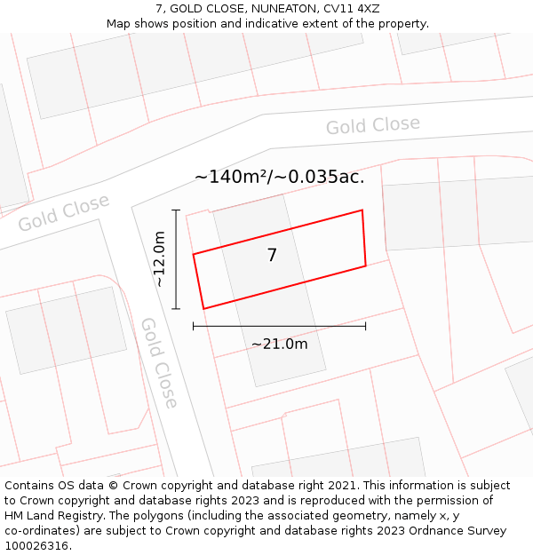 7, GOLD CLOSE, NUNEATON, CV11 4XZ: Plot and title map