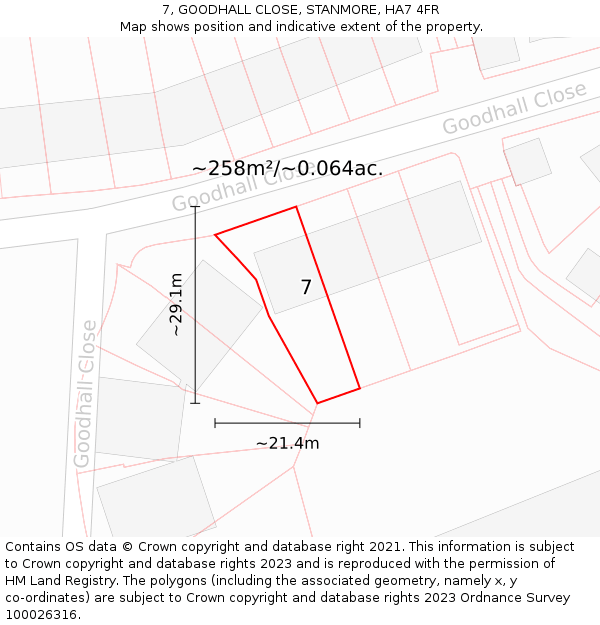 7, GOODHALL CLOSE, STANMORE, HA7 4FR: Plot and title map