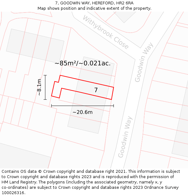 7, GOODWIN WAY, HEREFORD, HR2 6RA: Plot and title map