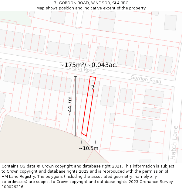 7, GORDON ROAD, WINDSOR, SL4 3RG: Plot and title map