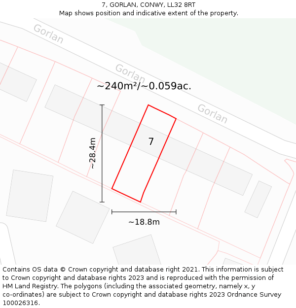 7, GORLAN, CONWY, LL32 8RT: Plot and title map