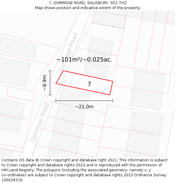7, GORRINGE ROAD, SALISBURY, SP2 7HZ: Plot and title map