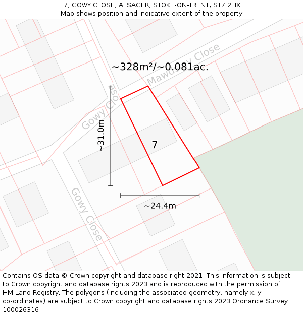7, GOWY CLOSE, ALSAGER, STOKE-ON-TRENT, ST7 2HX: Plot and title map