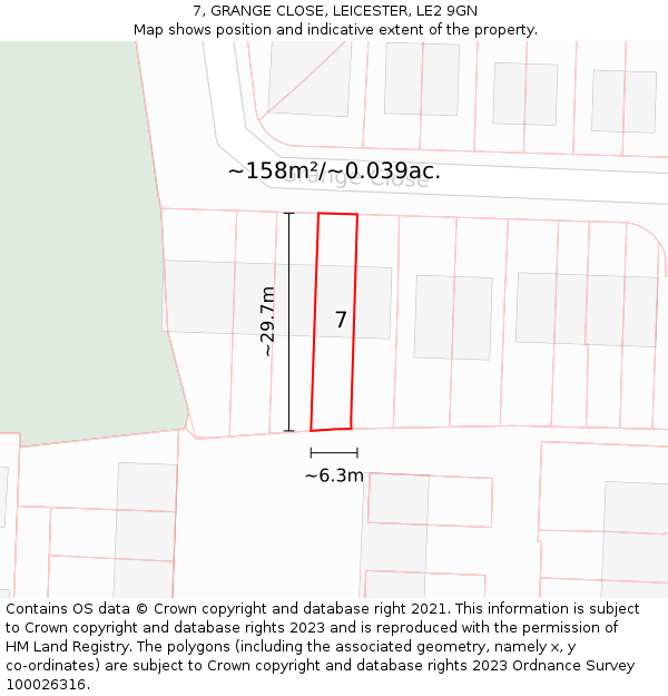 7, GRANGE CLOSE, LEICESTER, LE2 9GN: Plot and title map