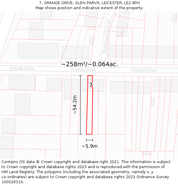 7, GRANGE DRIVE, GLEN PARVA, LEICESTER, LE2 9PH: Plot and title map