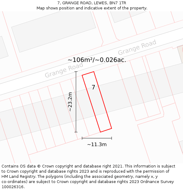 7, GRANGE ROAD, LEWES, BN7 1TR: Plot and title map