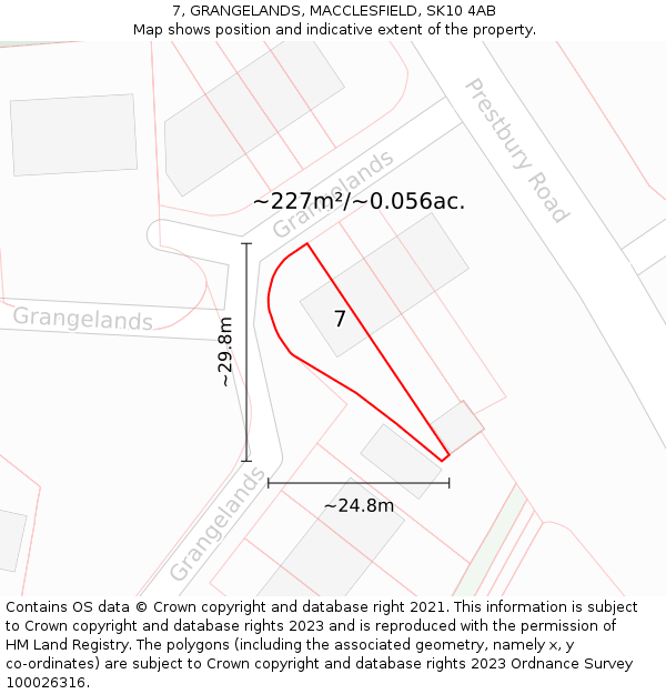 7, GRANGELANDS, MACCLESFIELD, SK10 4AB: Plot and title map