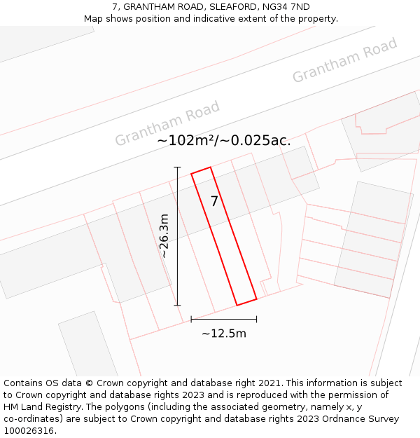 7, GRANTHAM ROAD, SLEAFORD, NG34 7ND: Plot and title map