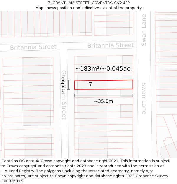 7, GRANTHAM STREET, COVENTRY, CV2 4FP: Plot and title map