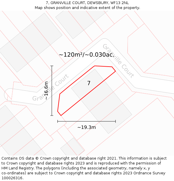 7, GRANVILLE COURT, DEWSBURY, WF13 2NL: Plot and title map