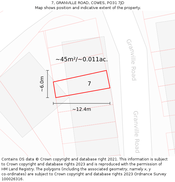7, GRANVILLE ROAD, COWES, PO31 7JD: Plot and title map