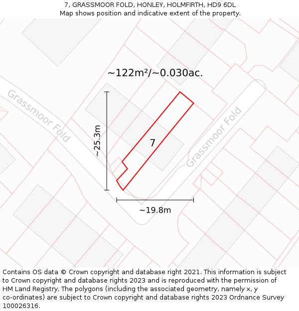 7, GRASSMOOR FOLD, HONLEY, HOLMFIRTH, HD9 6DL: Plot and title map