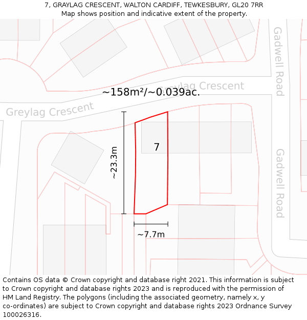 7, GRAYLAG CRESCENT, WALTON CARDIFF, TEWKESBURY, GL20 7RR: Plot and title map