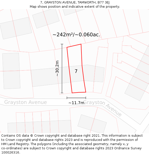 7, GRAYSTON AVENUE, TAMWORTH, B77 3EJ: Plot and title map