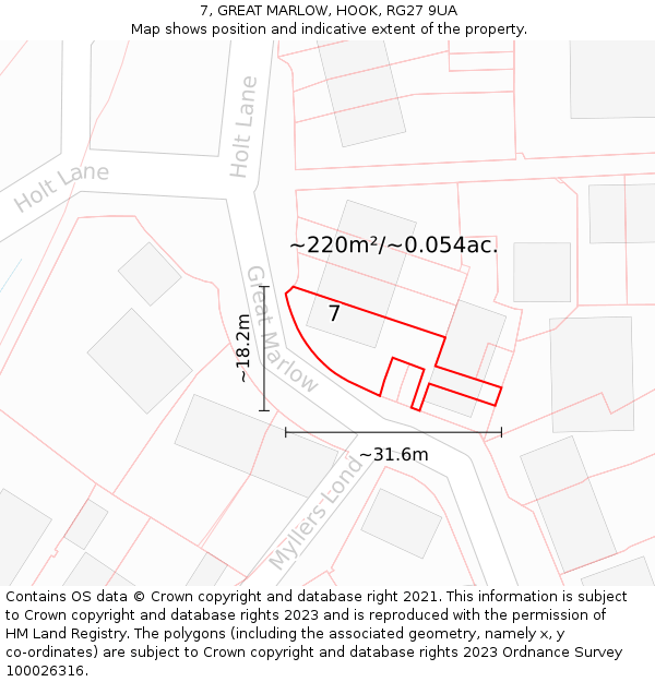 7, GREAT MARLOW, HOOK, RG27 9UA: Plot and title map