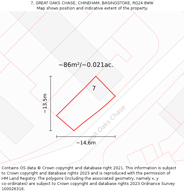 7, GREAT OAKS CHASE, CHINEHAM, BASINGSTOKE, RG24 8WW: Plot and title map