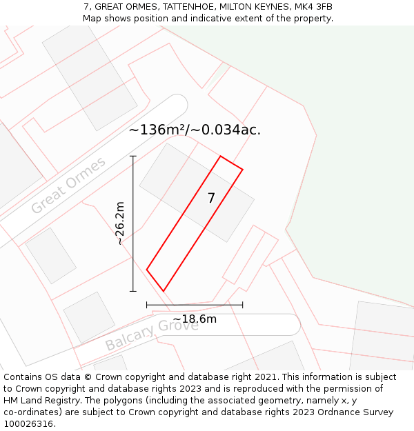 7, GREAT ORMES, TATTENHOE, MILTON KEYNES, MK4 3FB: Plot and title map