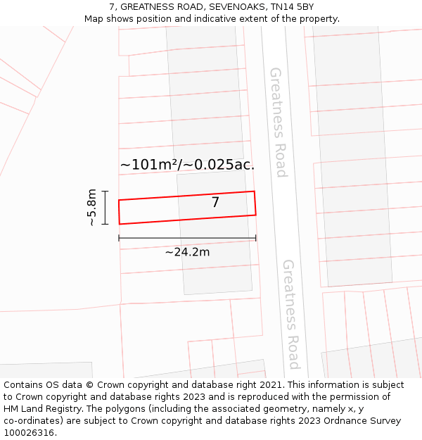 7, GREATNESS ROAD, SEVENOAKS, TN14 5BY: Plot and title map