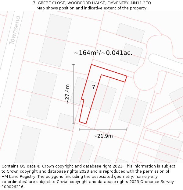 7, GREBE CLOSE, WOODFORD HALSE, DAVENTRY, NN11 3EQ: Plot and title map